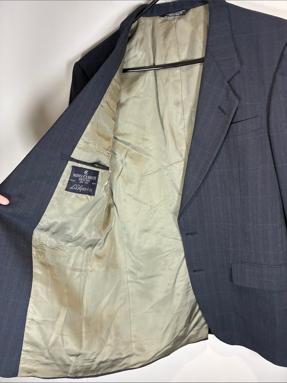 Nino Cerruti Rue Royale Wool Windowpane Sport Coat Blazer 40L Vintage Blue - Picture 9 of 12